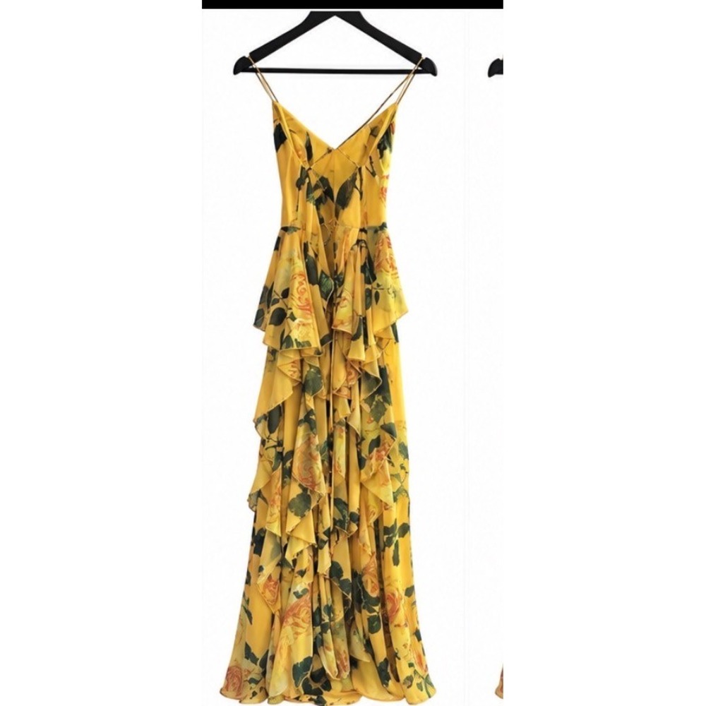 Fame and Partners x Free People Maxi Dress Women 0 Yellow EUC Floral Ruffle